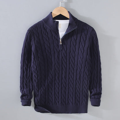 Men's Cable Knit Half-Zip Sweater Textured Classic Design
