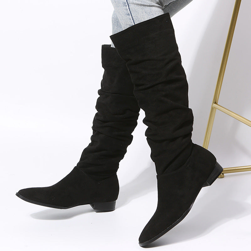Women's Knee High Boots Pointed Toe Flat Sole - VibreMode