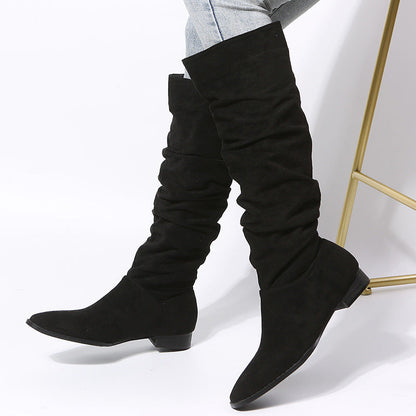 Women's Knee High Boots Pointed Toe Flat Sole - VibreMode