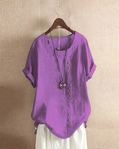Relaxed Fit Ladies Summer Blouse with Buttons