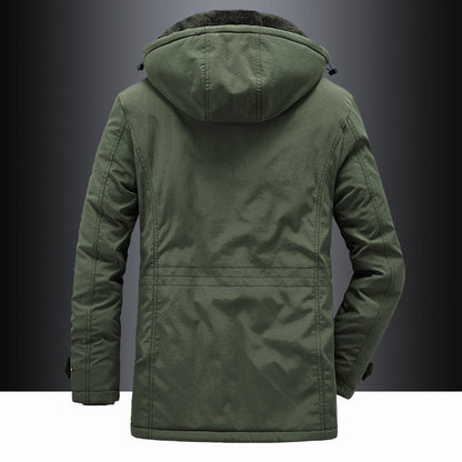Fleece-Lined Hooded Thigh-Length Parka for Men – Warmth & Functional Design Caliboot
