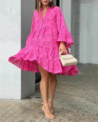 Women's Mini Long Sleeve Summer Dress Flowing Design - VibreMode