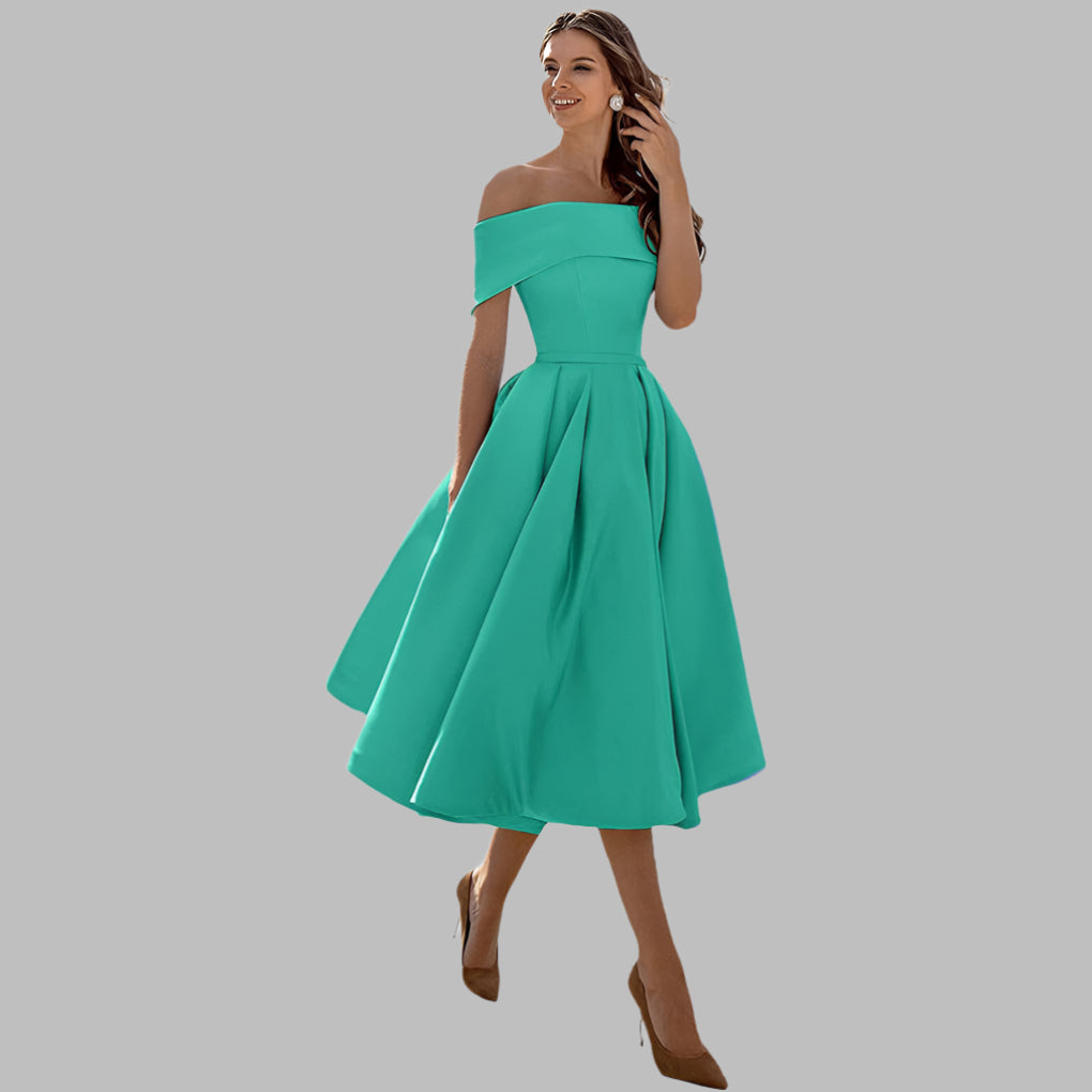 Women's Off Shoulder Satin Prom Dress