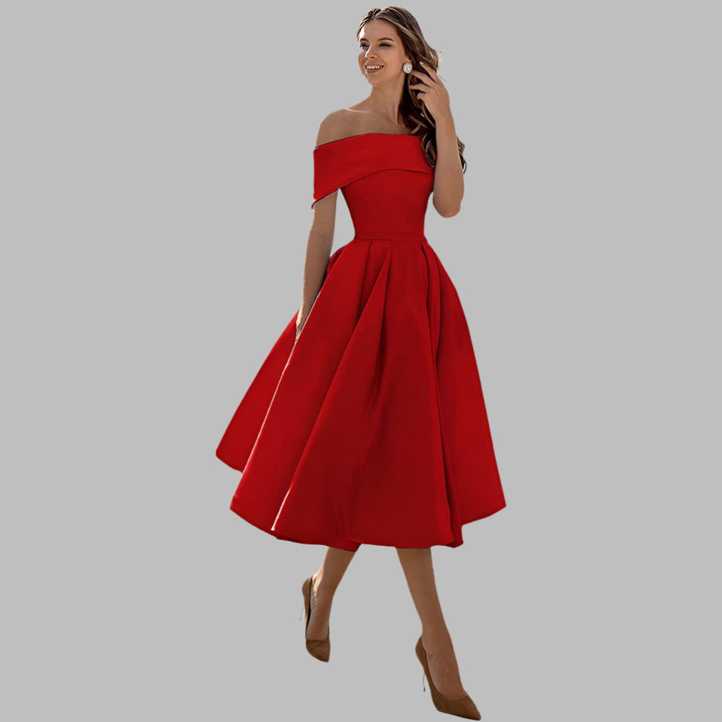 Women's Off Shoulder Satin Prom Dress