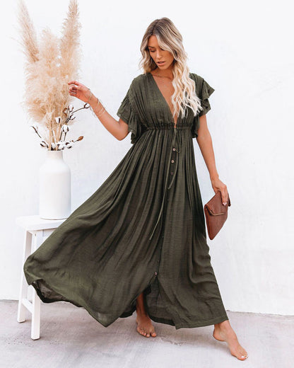 Chic Women's Beachy V Neck Flowy Cover Up Dress