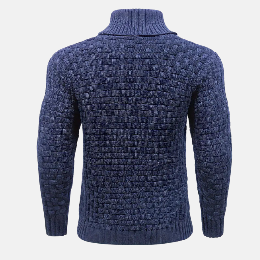 Men's Textured Knit Sweater Shawl Collar Buttons Beige