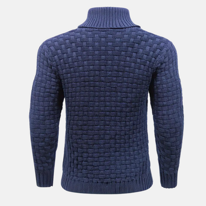 Men's Textured Knit Sweater Shawl Collar Buttons Beige