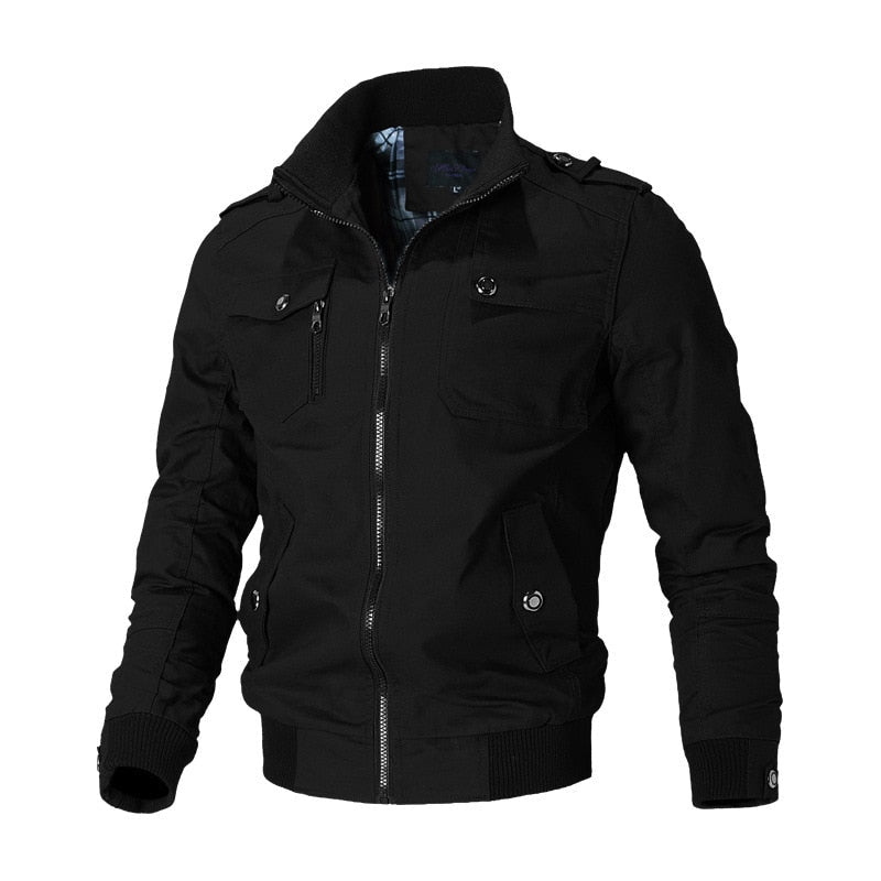 Men's Bomber Jacket Lightweight Zipper Pockets Black - VibreMode