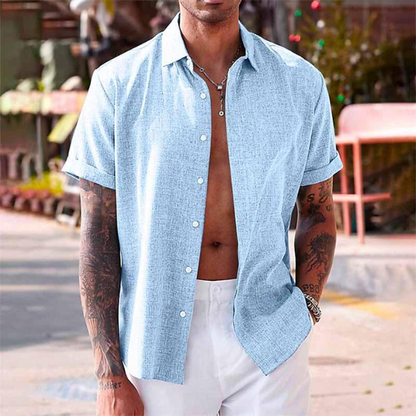Cotton Linen Short Sleeve Shirt - VibreMode