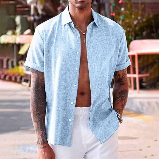 Cotton Linen Short Sleeve Shirt - VibreMode