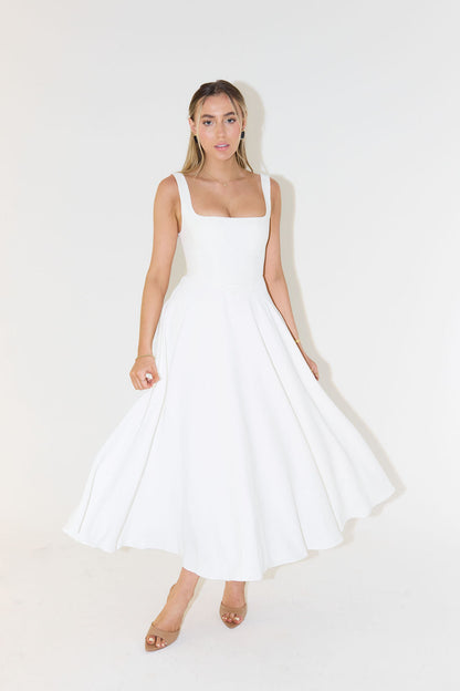 Women's Sleeveless Square Neck Midi Dress - VibreMode