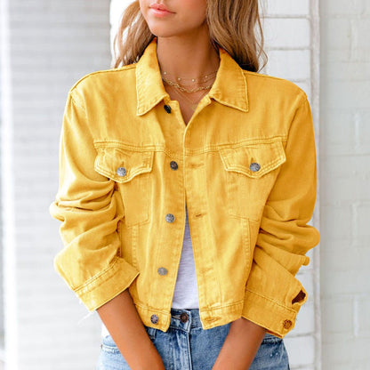 Women's Cropped Denim Jacket Casual Blue