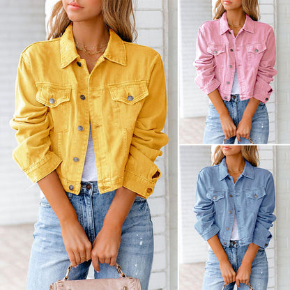 Women's Cropped Denim Jacket Casual Blue - VibreMode