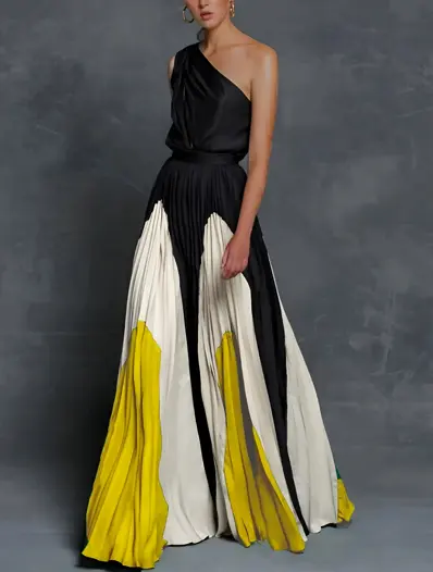 Women's One Shoulder Maxi Dress Asymmetrical Flowing - VibreMode