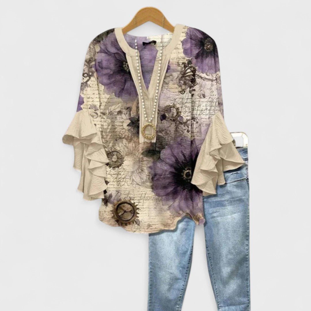 Women's Floral Print V Neck Blouse