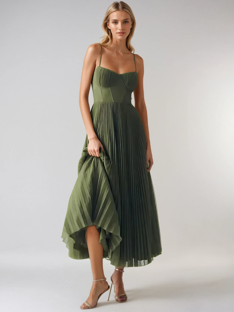 Elegant Flowy Long Pleated Dress