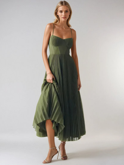 Elegant Flowy Long Pleated Dress