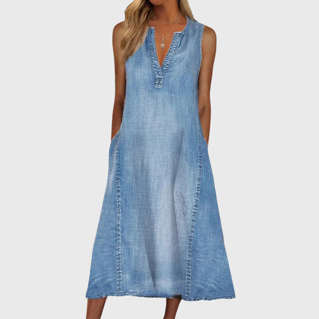 Women's Denim Flowy Casual Dress - VibreMode