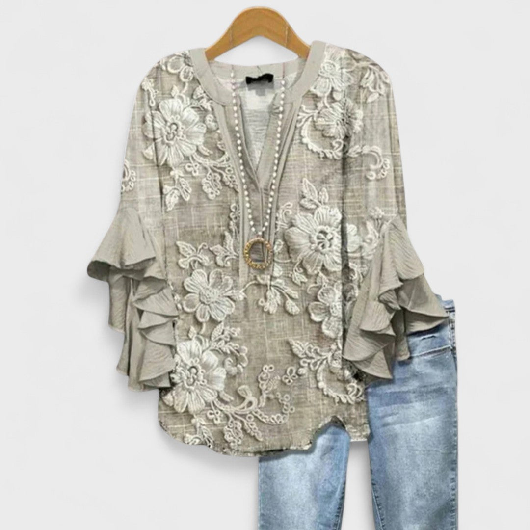 Women's Floral Print V Neck Blouse