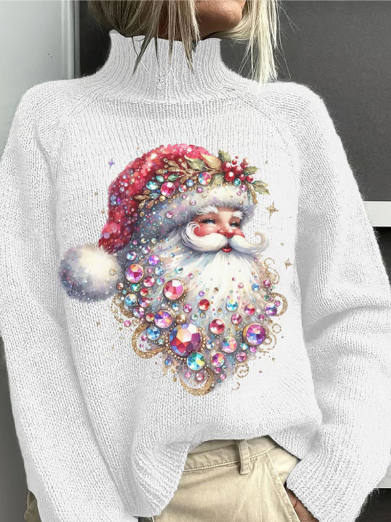 Women's Christmas Sweater Sparkling Santa Design - VibreMode