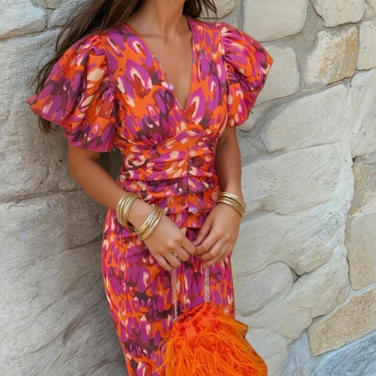 Women's Printed Wedding Guest Dress - VibreMode