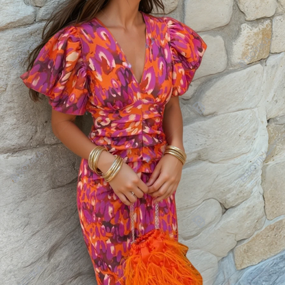 Women's Printed Wedding Guest Dress - VibreMode