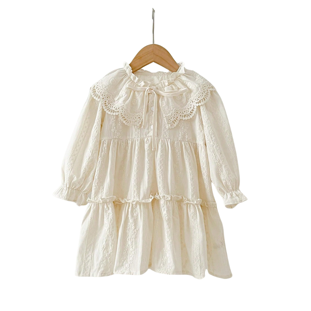 Girls Vintage Dress Lace Collar Long Sleeves - VibreMode