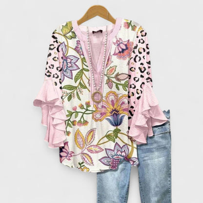 Women's Floral Print V Neck Blouse