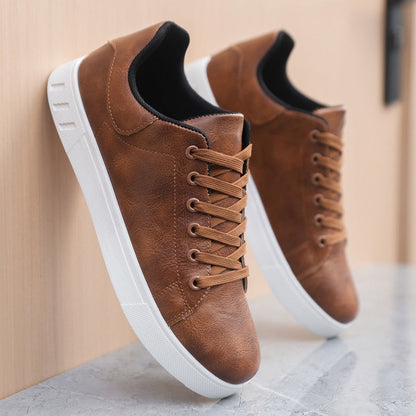 Men's Casual Lace-Up Sneakers White Sole Low-