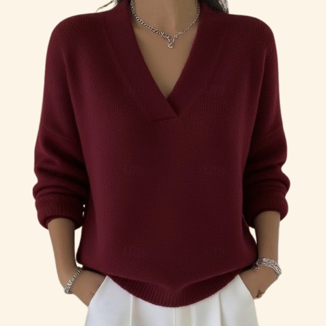 Casual V Neck Pullover Sweater - VibreMode