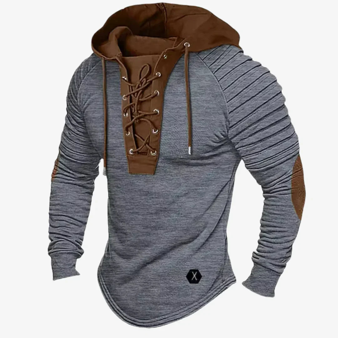Men's Hooded Sweatshirt Lace-Up Neckline