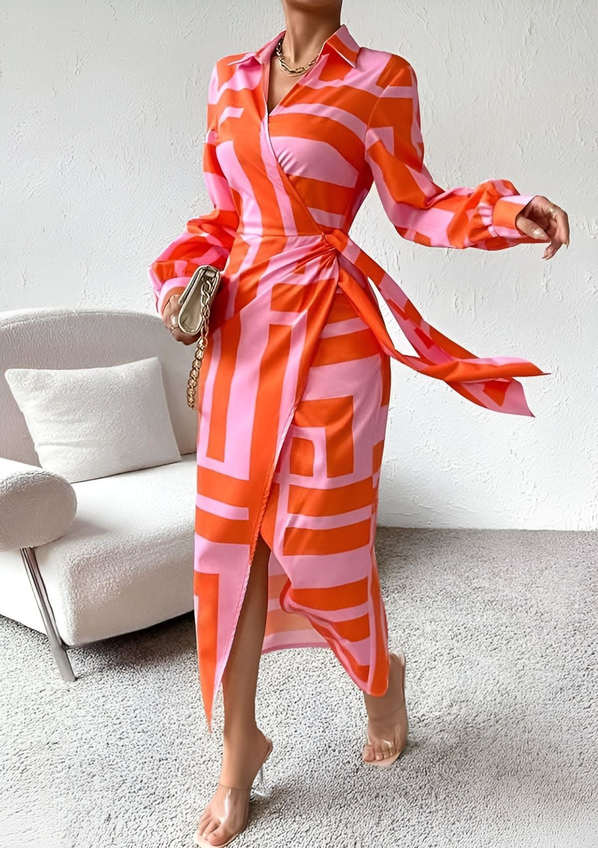 Women's Striped Wrap Dress - VibreMode