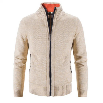 Men's Zip-Up Cardigan Mock Neck Contrast Trim Black