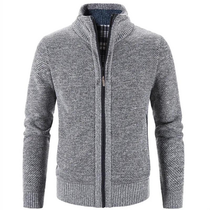 Men's Zip-Up Cardigan Mock Neck Contrast Trim Black