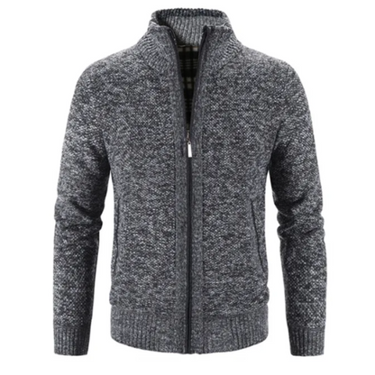 Men's Zip-Up Cardigan Mock Neck Contrast Trim Black