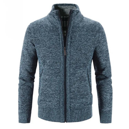 Men's Zip-Up Cardigan Mock Neck Contrast Trim Black