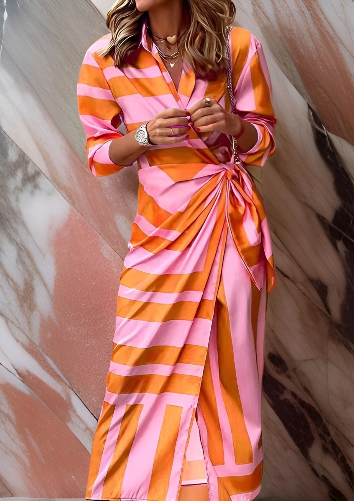 Women's Striped Wrap Dress