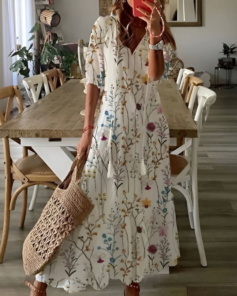 Women's V-Neck Tassel Dress