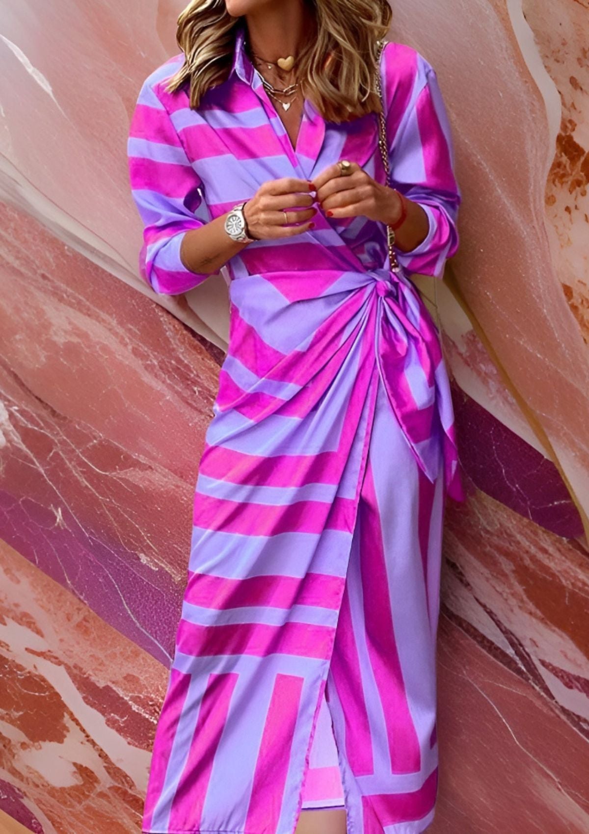 Women's Striped Wrap Dress