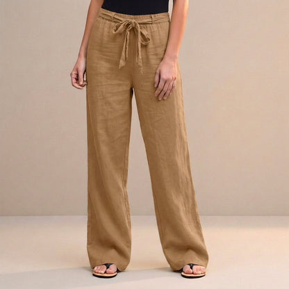 Women's High Waist Wide Leg Trousers Self Tie Waist