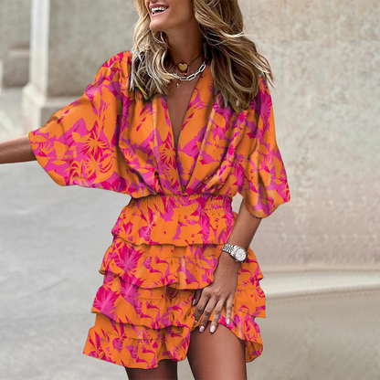 Women's V-Neck Mini Dress Geometric Print