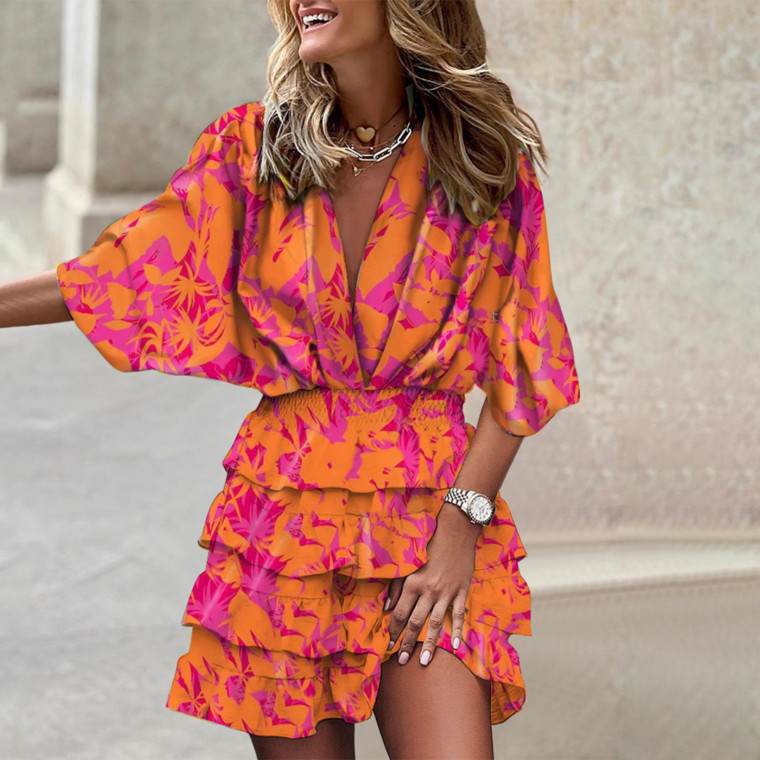 Women's V-Neck Mini Geometric Print Dress