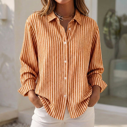 Relaxed Fit Striped Button Up Shirt Classic Collar