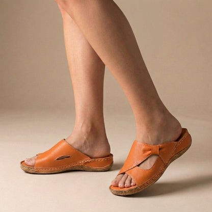 Leather Orthopedic Slip-On Sandals with Bow Detail