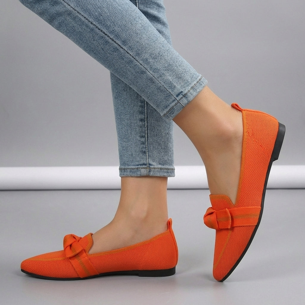 Women's Knitted Slip-On Loafers Pointed Toe Brown