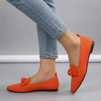 Women's Knitted Slip-On Loafers Pointed Toe Brown