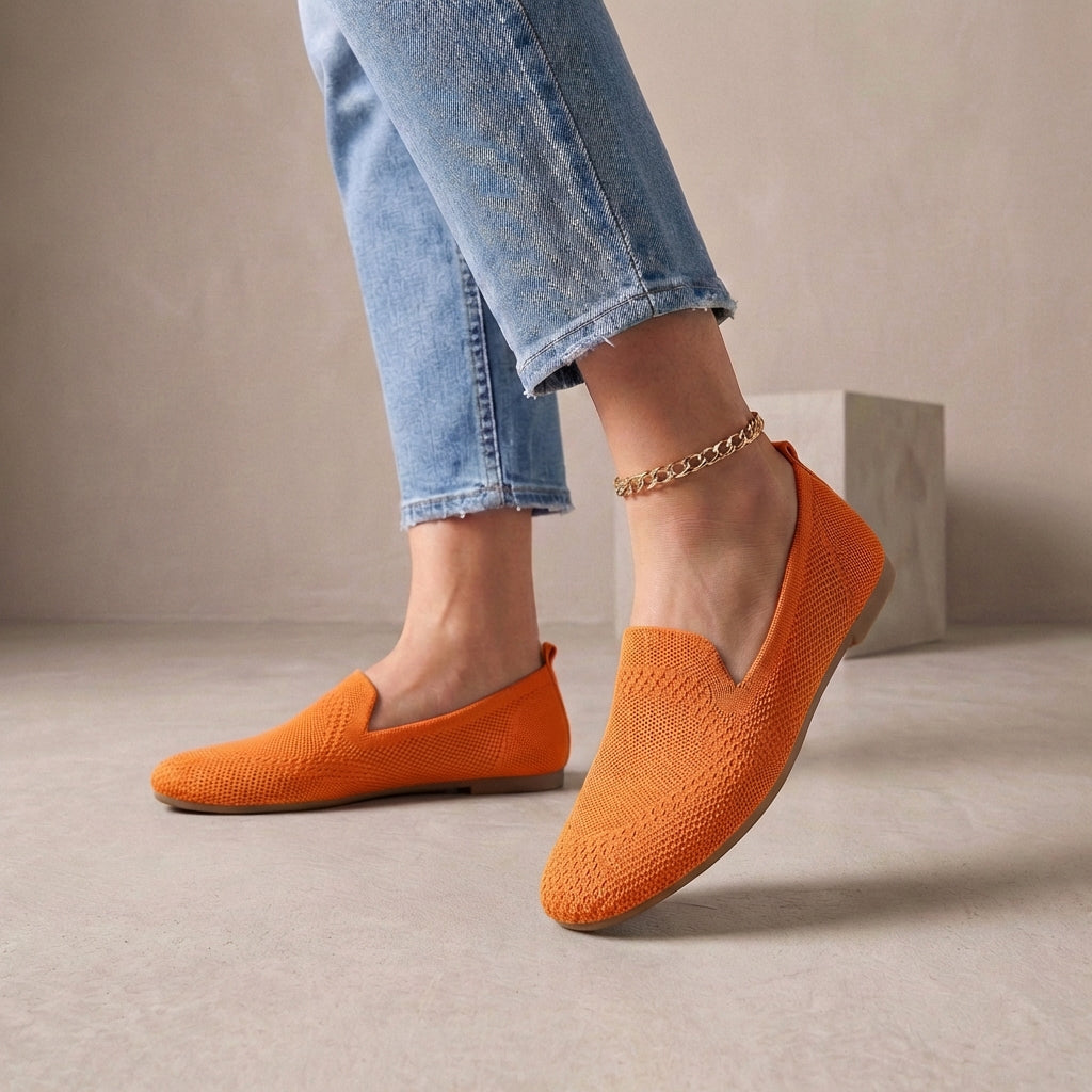 Women's Knit Slip-On Flats Lightweight Breathable Beige