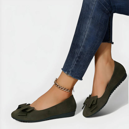 Women's Ballet Flats Comfortable Round Toe Bow Black - VibreMode