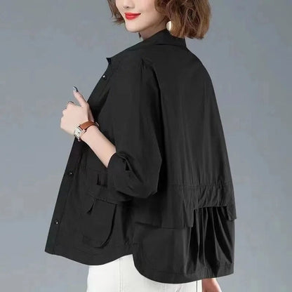 Women's Relaxed Fit Jacket Cotton Practical Pockets Beige