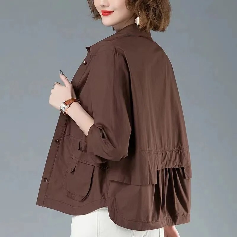 Women's Relaxed Fit Jacket Cotton Practical Pockets Beige